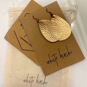 Leather leaf white birch earrings